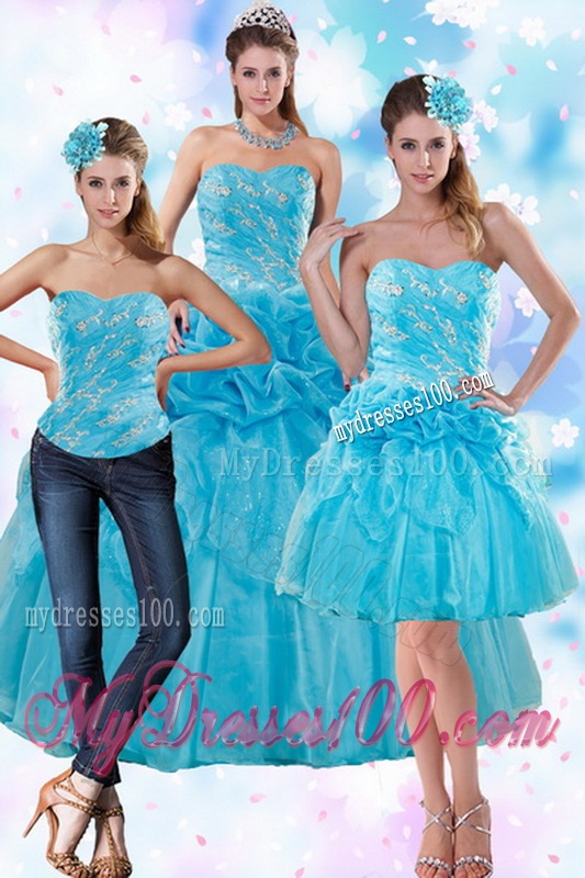 Sophisticated Teal Quince Dresses with Embroidery and Pick Ups