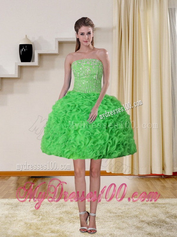 Spring Green Strapless Quinceanera Dress with Beading and Ruffles