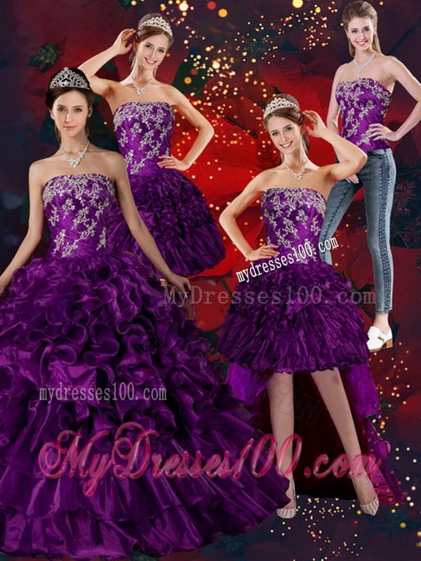 Strapless Ball Gown Quinceanera Dress with Embroidery and Ruffles