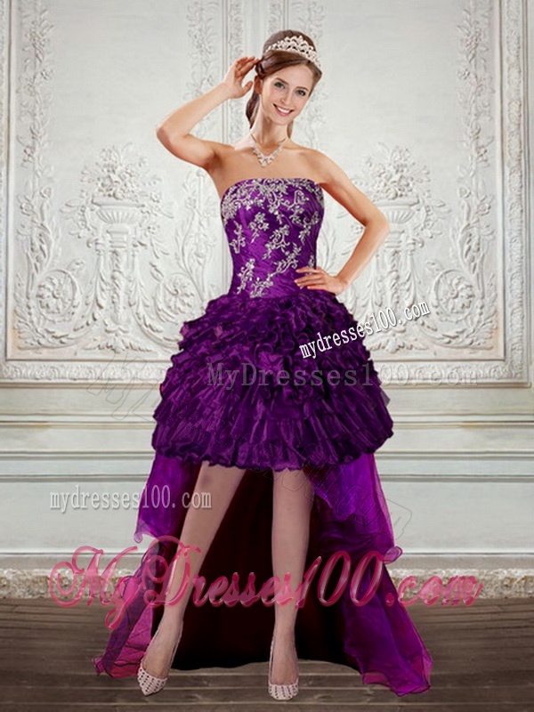 Strapless Ball Gown Quinceanera Dress with Embroidery and Ruffles