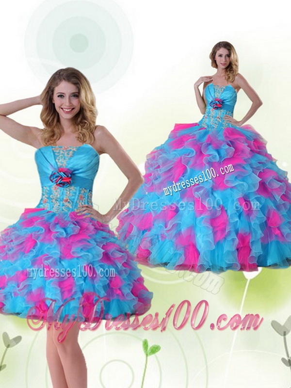 Strapless Detachable Quinceanera Dress with Appliques and Ruffles