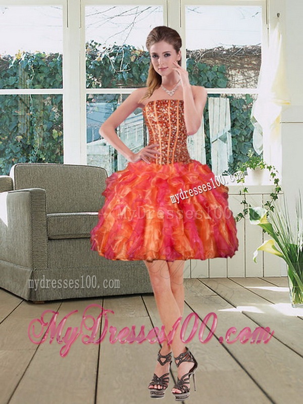 Strapless Multi Color Dress for Quinceanera with Beading and Ruffles