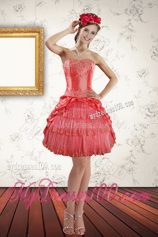 Strapless Quinceanera Dresses with Beading and Pick Ups in Coral Red