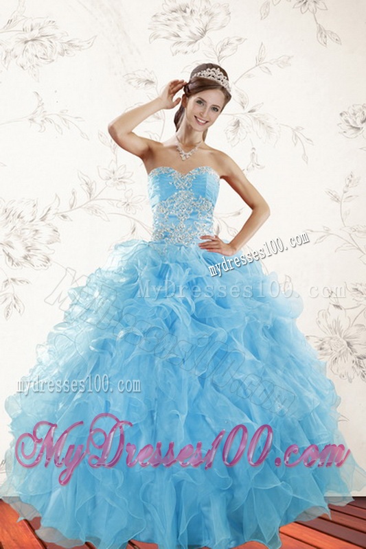 Sturning Baby Blue Sweetheart 2016 Sweet 15 Dresses with Embroidery and Ruffles