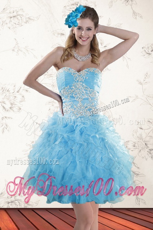Sturning Baby Blue Sweetheart 2016 Sweet 15 Dresses with Embroidery and Ruffles