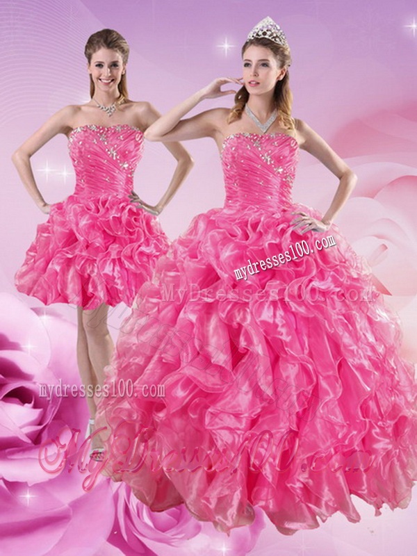 Sturning Hot Pink Quince Dresses with Beading and Ruffles for 2016