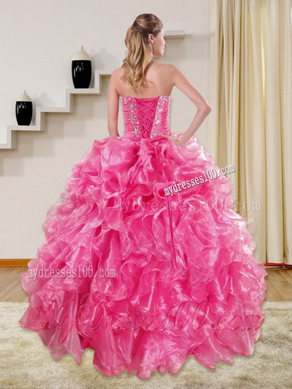 Sturning Hot Pink Quince Dresses with Beading and Ruffles for 2016