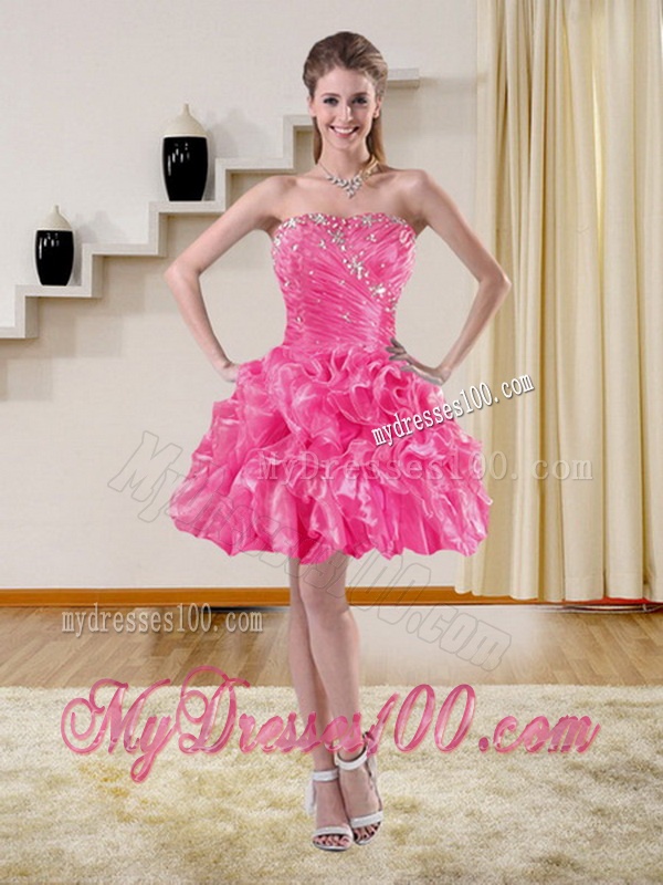 Sturning Hot Pink Quince Dresses with Beading and Ruffles for 2016