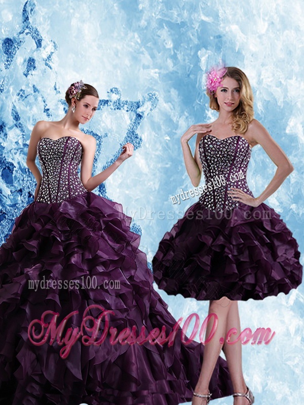 Sweetheart Burgundy Quinceanera Dress with Ruffles and Beading