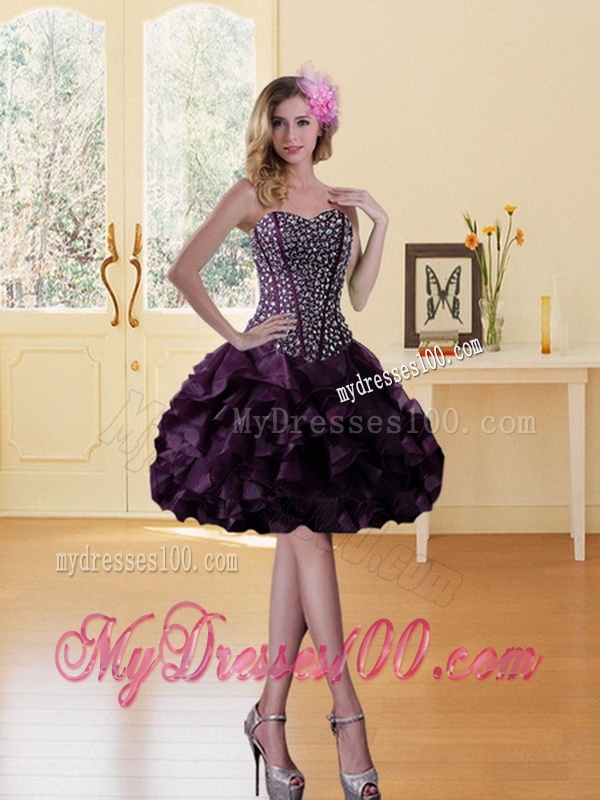 Sweetheart Burgundy Quinceanera Dress with Ruffles and Beading
