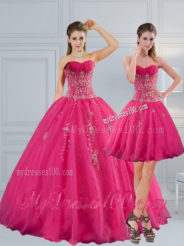 Sweetheart Hot Pink Quinceanera Dress with Appliques and Beading