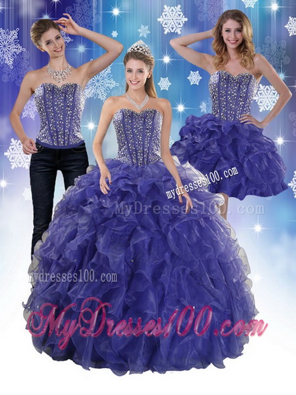 The Super Hot Beading and Ruffles Quince Dresses in Royal Bule
