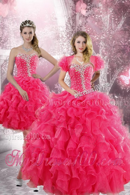 Trendy 2016 Hot Pink Quinceanera Dresses with Beading and Ruffles