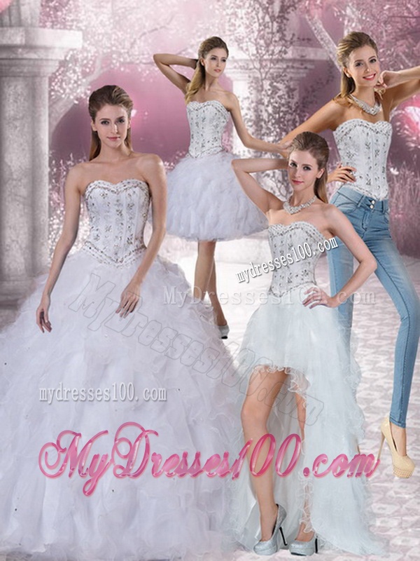 White Sweetheart 2016 Quinceanera Dress with Ruffles and Beading