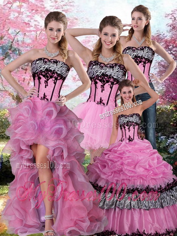 Zebra Printed Multi Color Quinceanera Dress with Pick Ups and Appliques