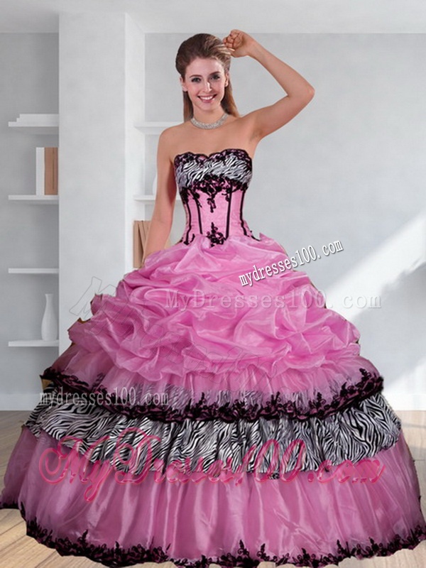 Zebra Printed Multi Color Quinceanera Dress with Pick Ups and Appliques