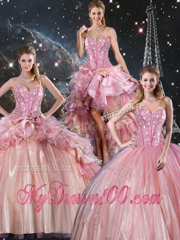 Beautiful Ball Gown Beaded Tulle Detachable Sweet 16 Dresses with Belt