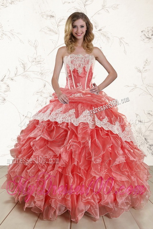 2016 Fashionable Strapless Quinceanera Dresses in Watermelon