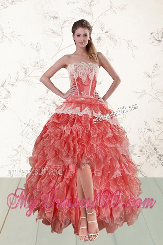 2016 Fashionable Strapless Quinceanera Dresses in Watermelon