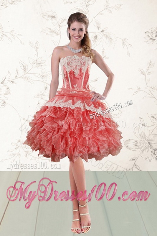 2016 Fashionable Strapless Quinceanera Dresses in Watermelon
