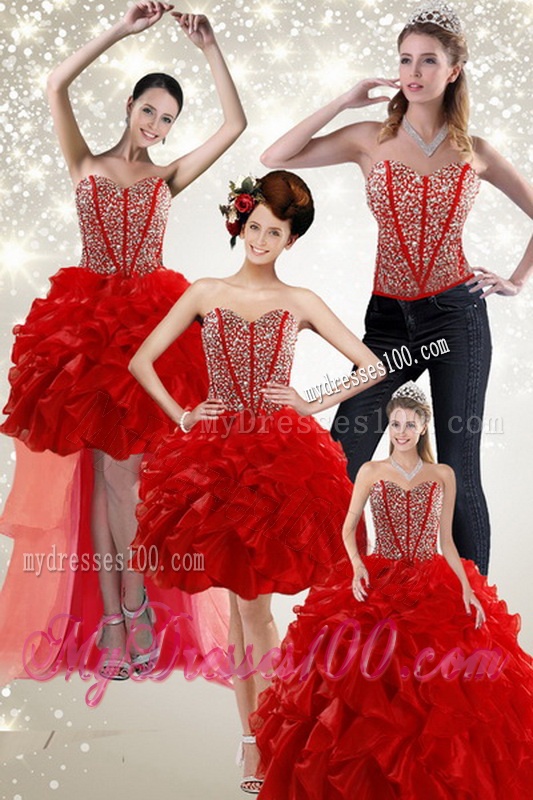 2016 Newest Beading and Ruffles Quince Dress in Red