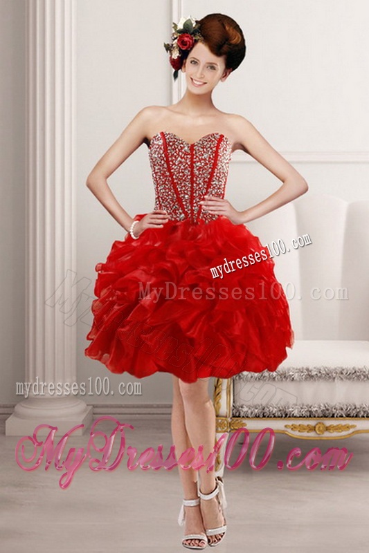 2016 Newest Beading and Ruffles Quince Dress in Red