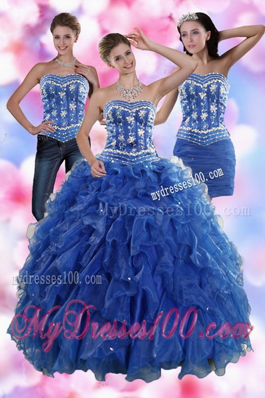 2016 Sophisticated Ruffles and Beading Quince Dresses in Royal Blue