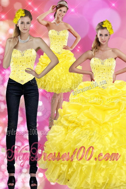 Most Popular Yellow 2016 Quince Dresses with Beading and Ruffles