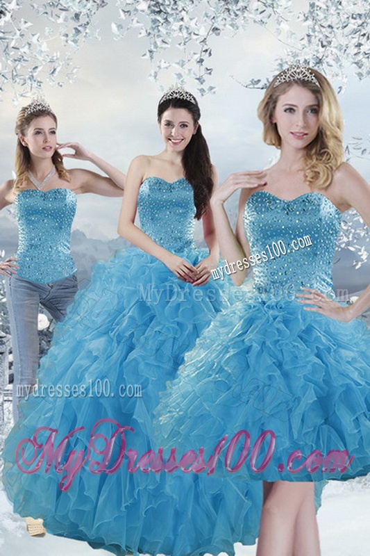 2016 Elegant Baby Blue Quince Dresses with Beading and Ruffles