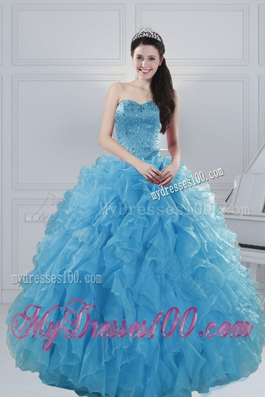 2016 Elegant Baby Blue Quince Dresses with Beading and Ruffles