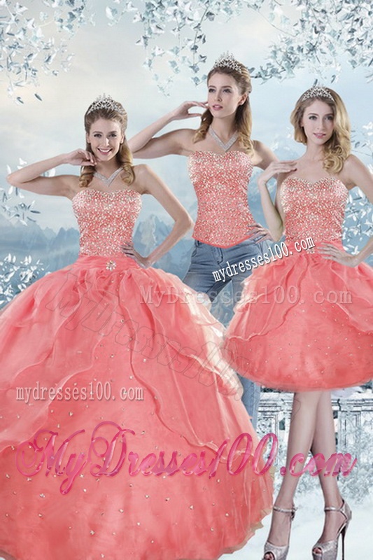 2016 Unique Watermelon Quinceanera Dresses with Beading