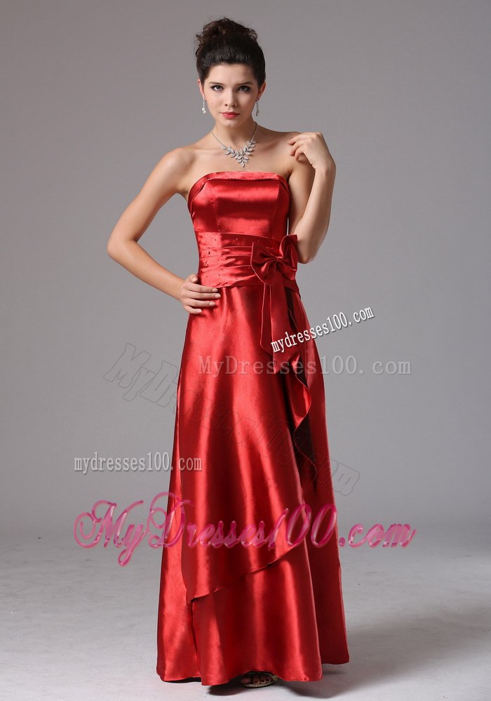 Custom Made Wine Red Column Prom Dress With Bows In New London Connecticut