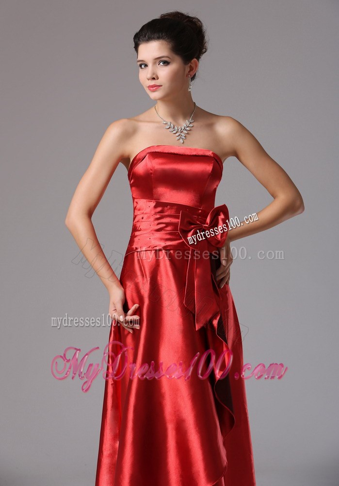 Custom Made Wine Red Column Prom Dress With Bows In New London Connecticut