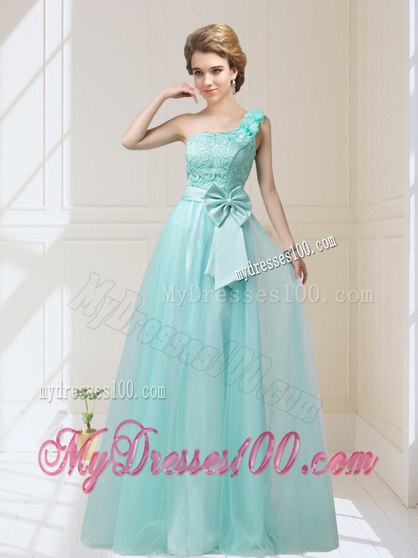 2016 Discount One Shoulder Bridesmaid Dresses with Hand Made Flowers and Bowknot