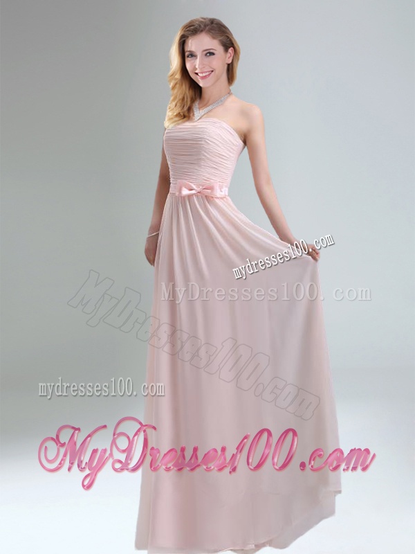 2016 Most Popular Light Pink Empire Bridesmaid Dress with Bowknot