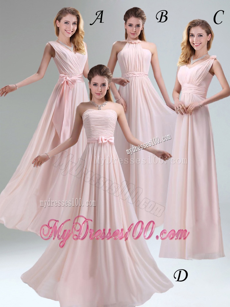 2016 Most Popular Light Pink Empire Bridesmaid Dress with Bowknot