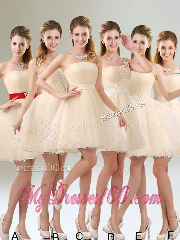 A Line Belt Strapless Bridesmaid Dress with Mini Length