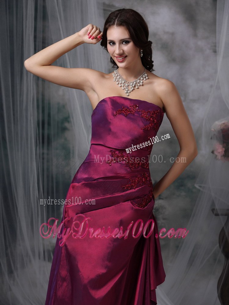 Purple Elegant Bridesmaid Dress Column Strapless Taffeta Appliques Floor-length