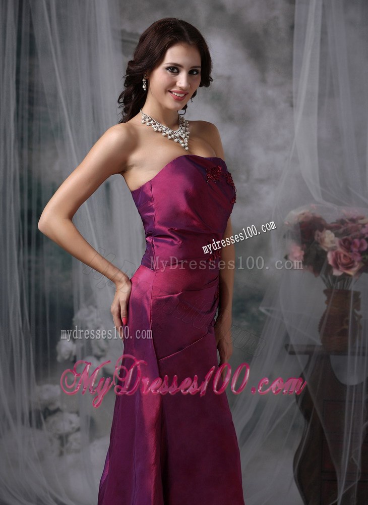 Purple Elegant Bridesmaid Dress Column Strapless Taffeta Appliques Floor-length