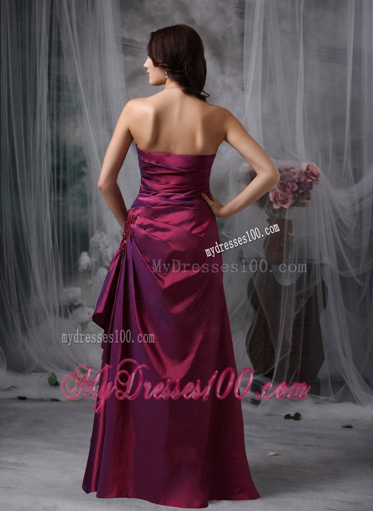 Purple Elegant Bridesmaid Dress Column Strapless Taffeta Appliques Floor-length