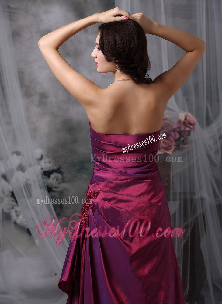 Purple Elegant Bridesmaid Dress Column Strapless Taffeta Appliques Floor-length