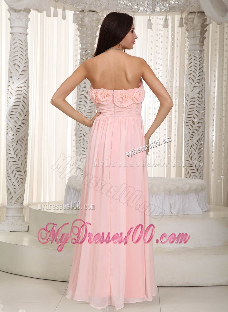 Baby Pink Empire Strapless Chiffon Hand Flower Bridesmaid Dress