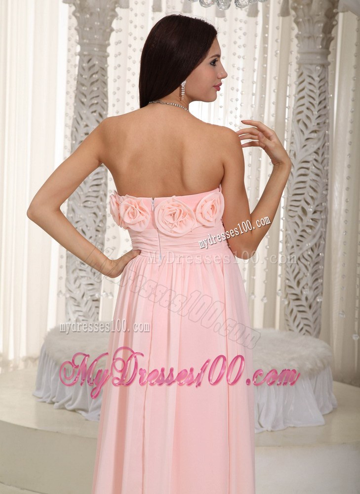 Baby Pink Empire Strapless Chiffon Hand Flower Bridesmaid Dress