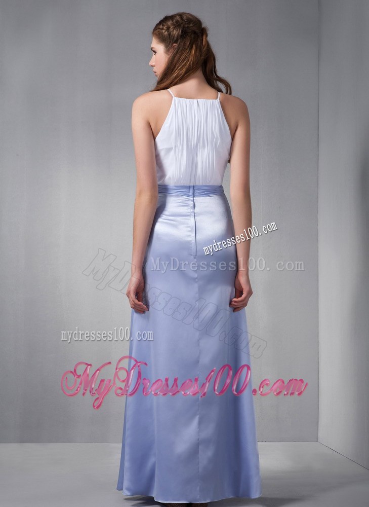 Lilac and White Column Bateau Hand Flower Bridesmaid Dress