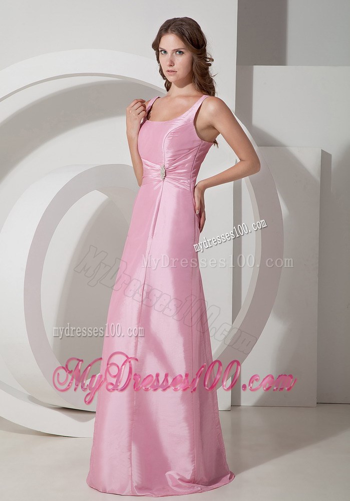 Beading Square Dress Style for Evening with Straps Rose Pink Ruch
