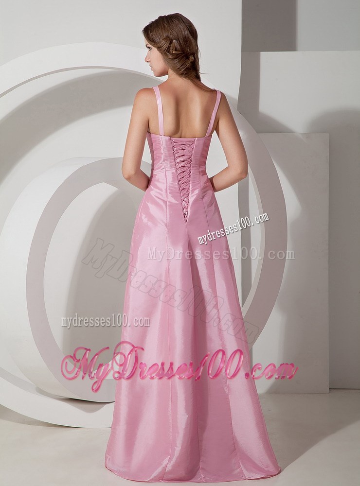 Beading Square Dress Style for Evening with Straps Rose Pink Ruch
