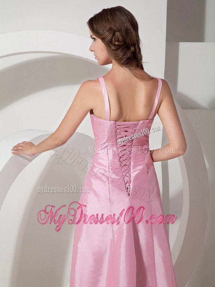 Beading Square Dress Style for Evening with Straps Rose Pink Ruch