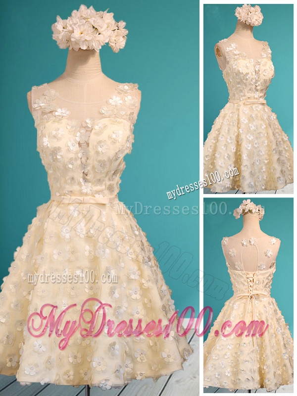 Best Scoop Champagne Short Bridesmaid Dress with Appliques and Belt
