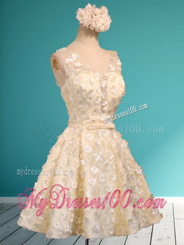 Best Scoop Champagne Short Bridesmaid Dress with Appliques and Belt