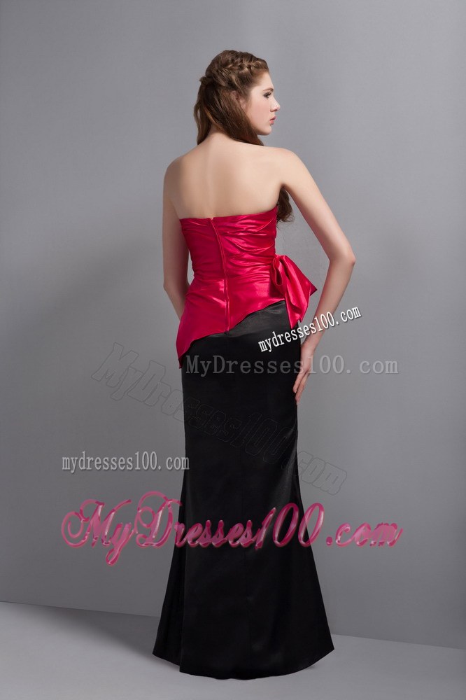 Hot Pink and Black Strapless Ankle-length Bridemaid Dress